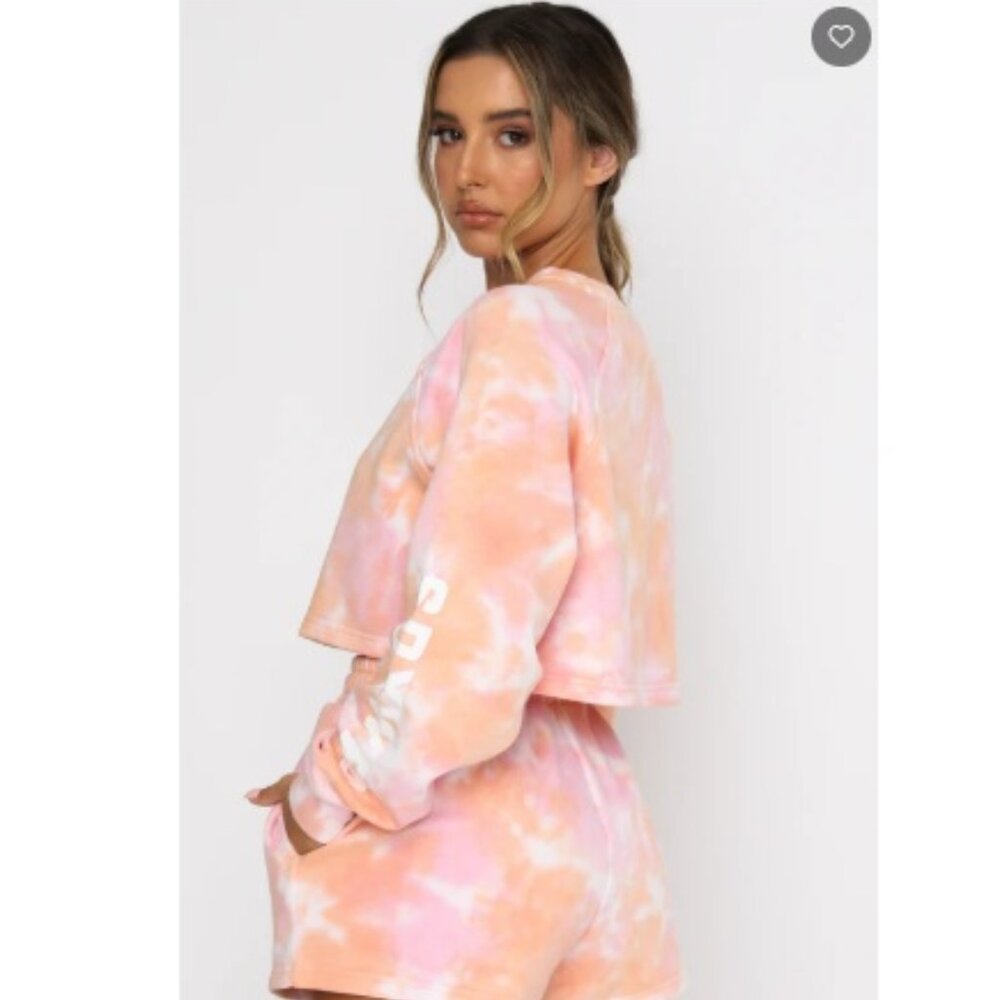 White Fox Cali Babe Cropped Sweater & Biker Short SET, Pink Sunset | Size Small - Picture 3 of 14